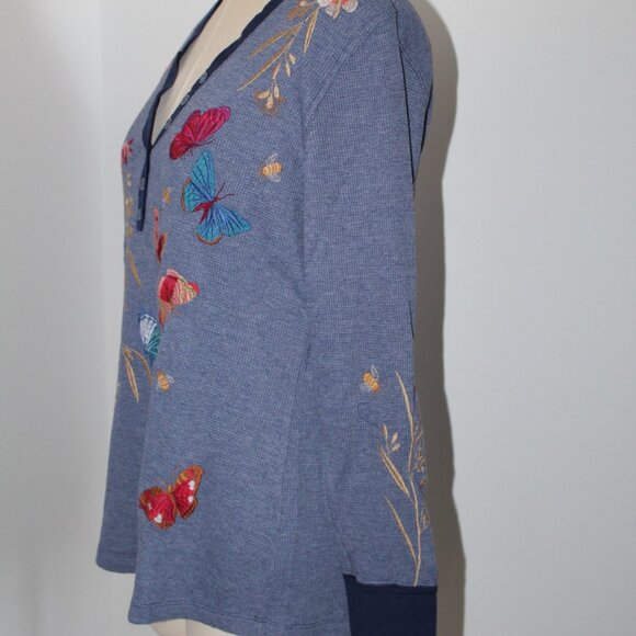 NWT Johnny Was Biya Workshop JWLA Aria V-Neck Embroidered Thermal Top Tee L/S - Picture 5 of 8